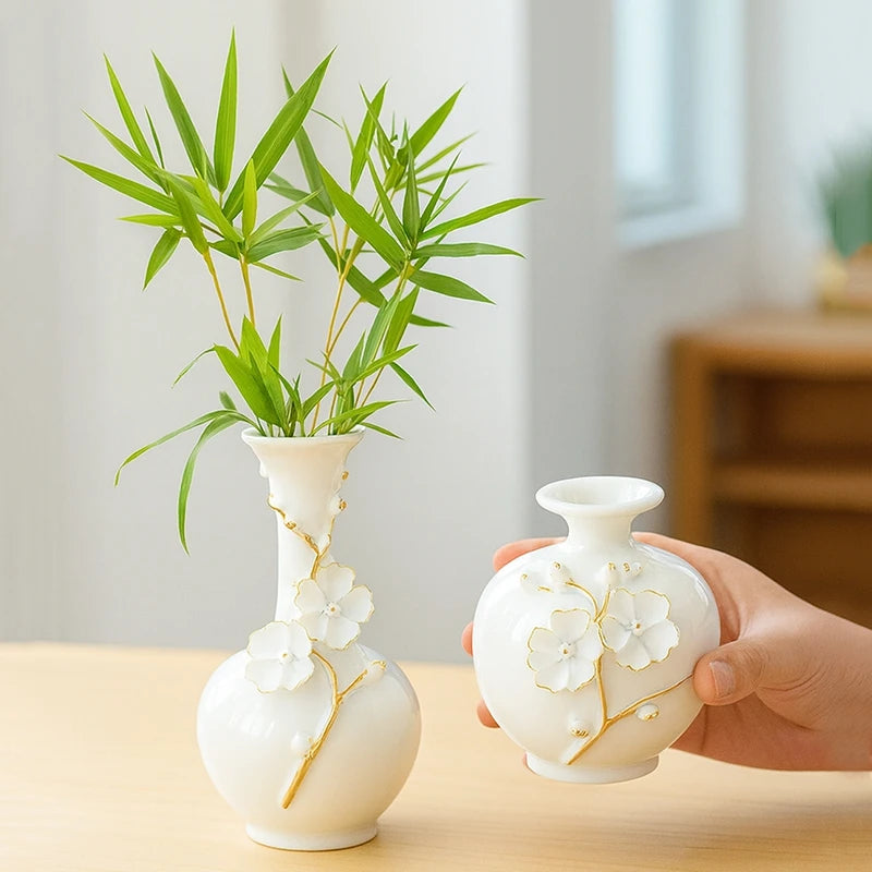 Plum Blossom Ceramic Vase Flower Arrangement Vase Room Decoration Flowerpot Teatable Decorative Vase Retro Ceramic Flower Bottle